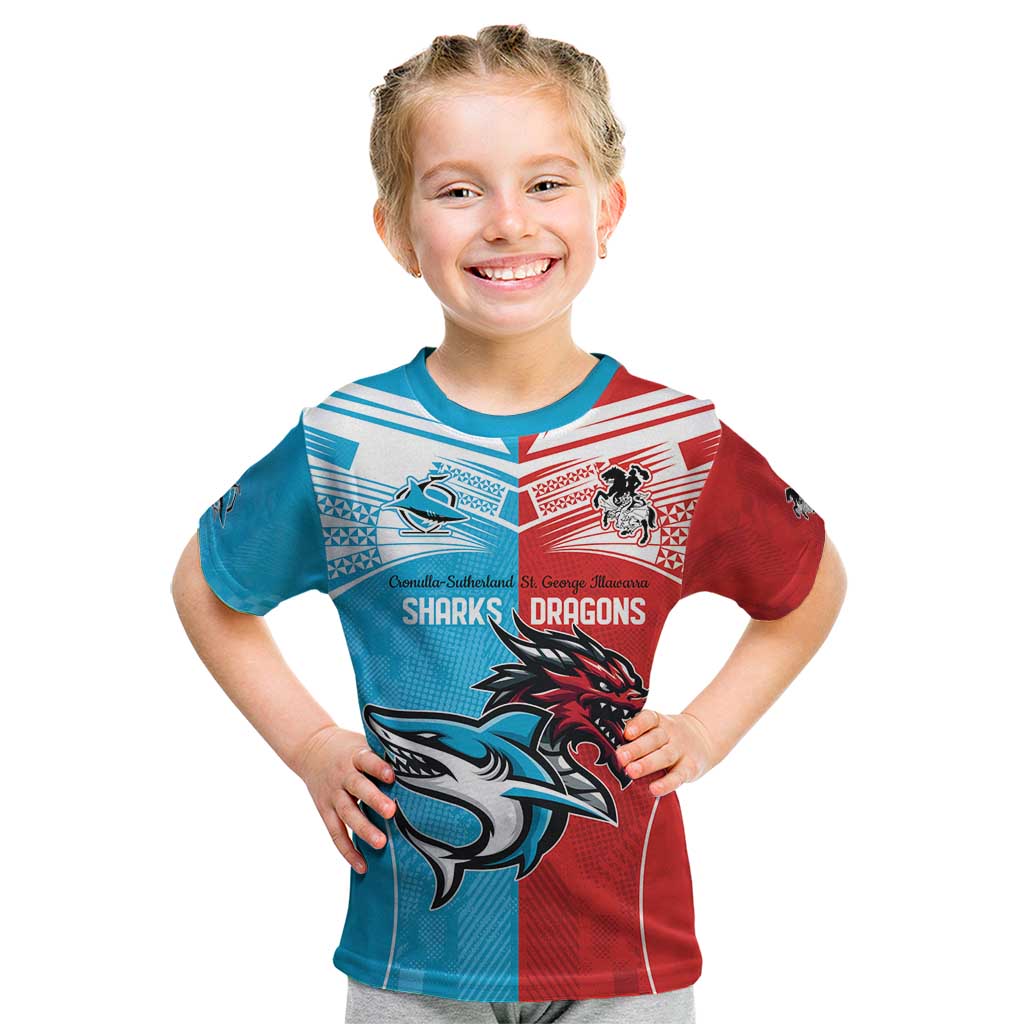 Custom Sharks-Dragons Rugby Kid T Shirt With Sporty Style