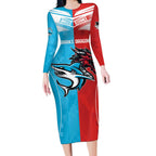 Custom Sharks-Dragons Rugby Long Sleeve Bodycon Dress With Sporty Style