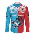 Custom Sharks-Dragons Rugby Long Sleeve Button Shirt With Sporty Style