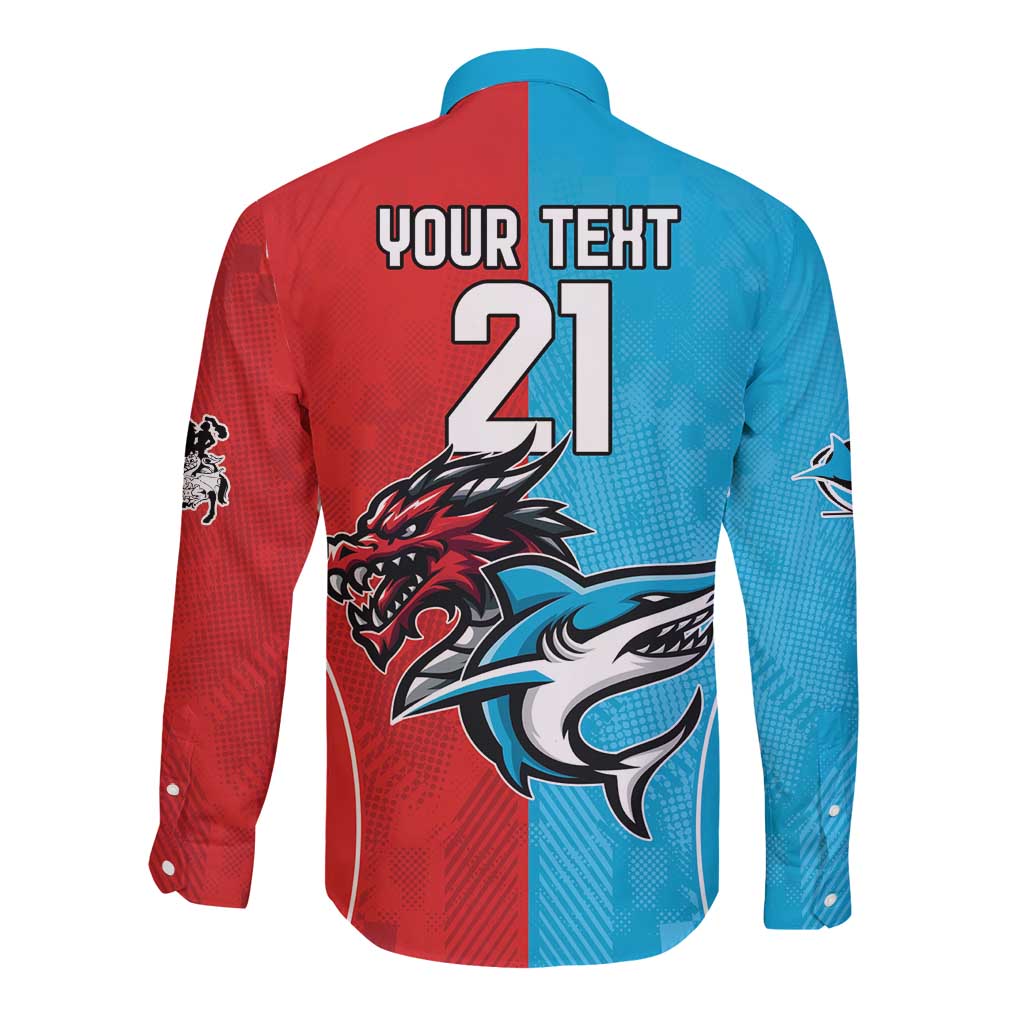 Custom Sharks-Dragons Rugby Long Sleeve Button Shirt With Sporty Style