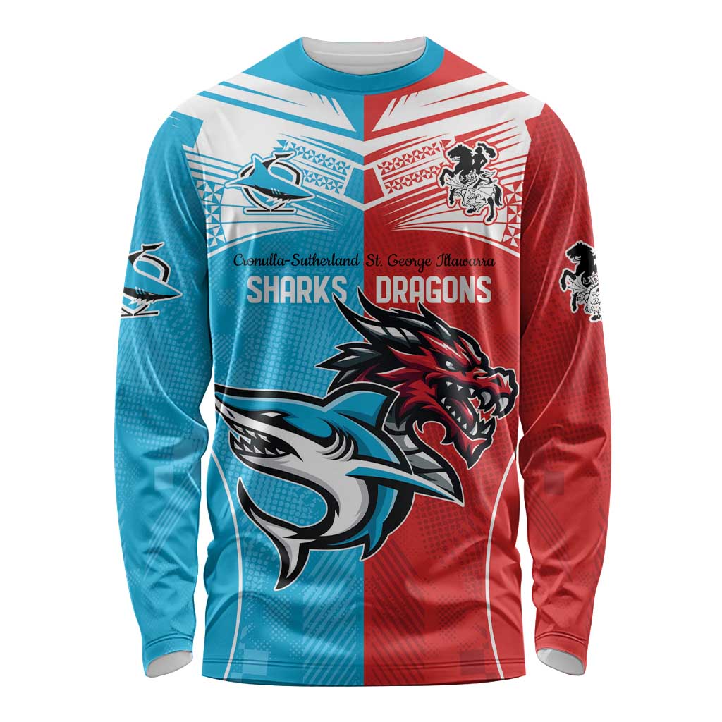 Custom Sharks-Dragons Rugby Long Sleeve Shirt With Sporty Style