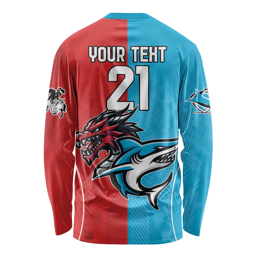 Custom Sharks-Dragons Rugby Long Sleeve Shirt With Sporty Style
