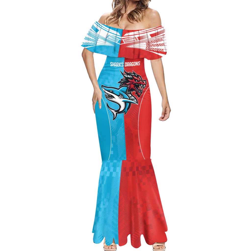 Custom Sharks-Dragons Rugby Mermaid Dress With Sporty Style