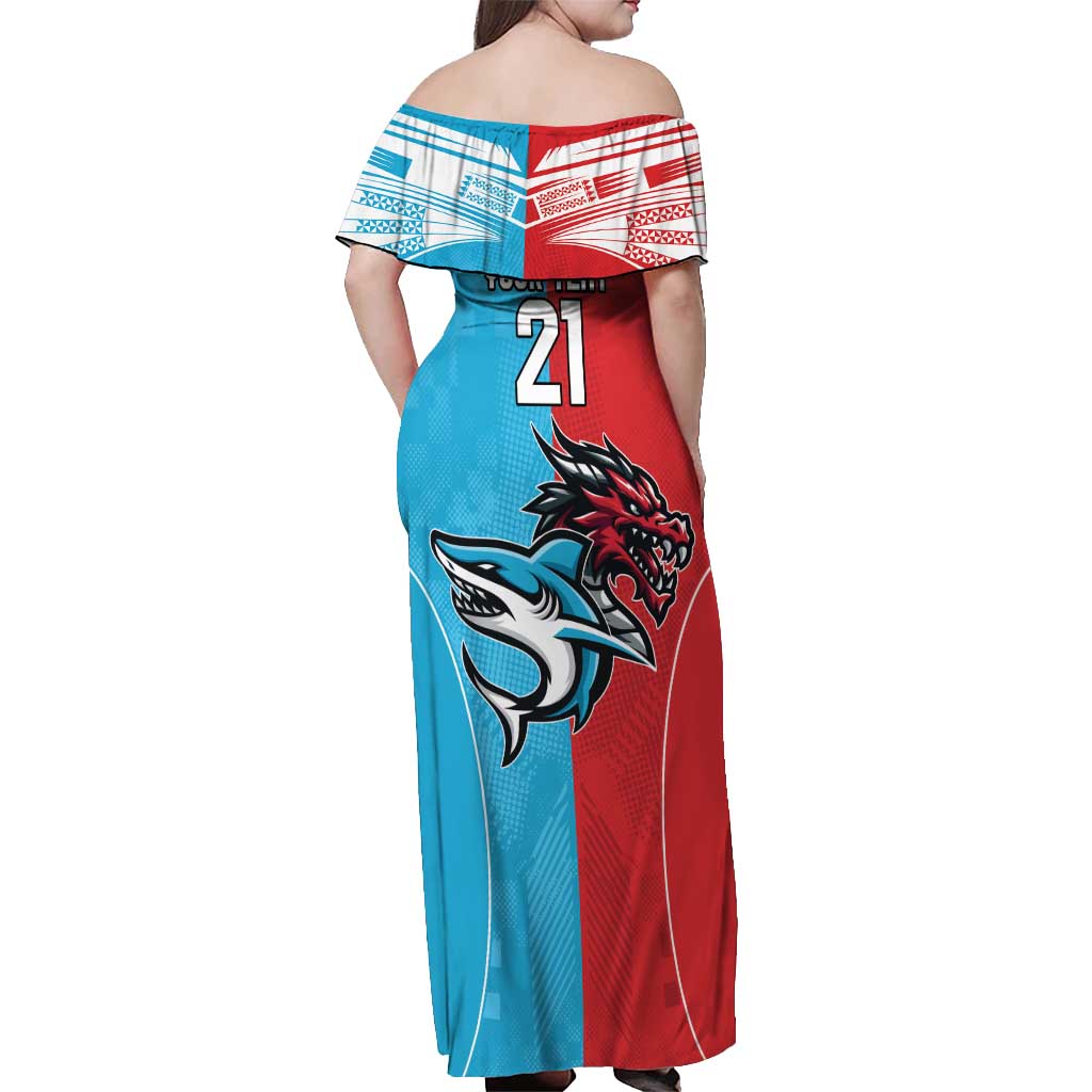 Custom Sharks-Dragons Rugby Off Shoulder Maxi Dress With Sporty Style