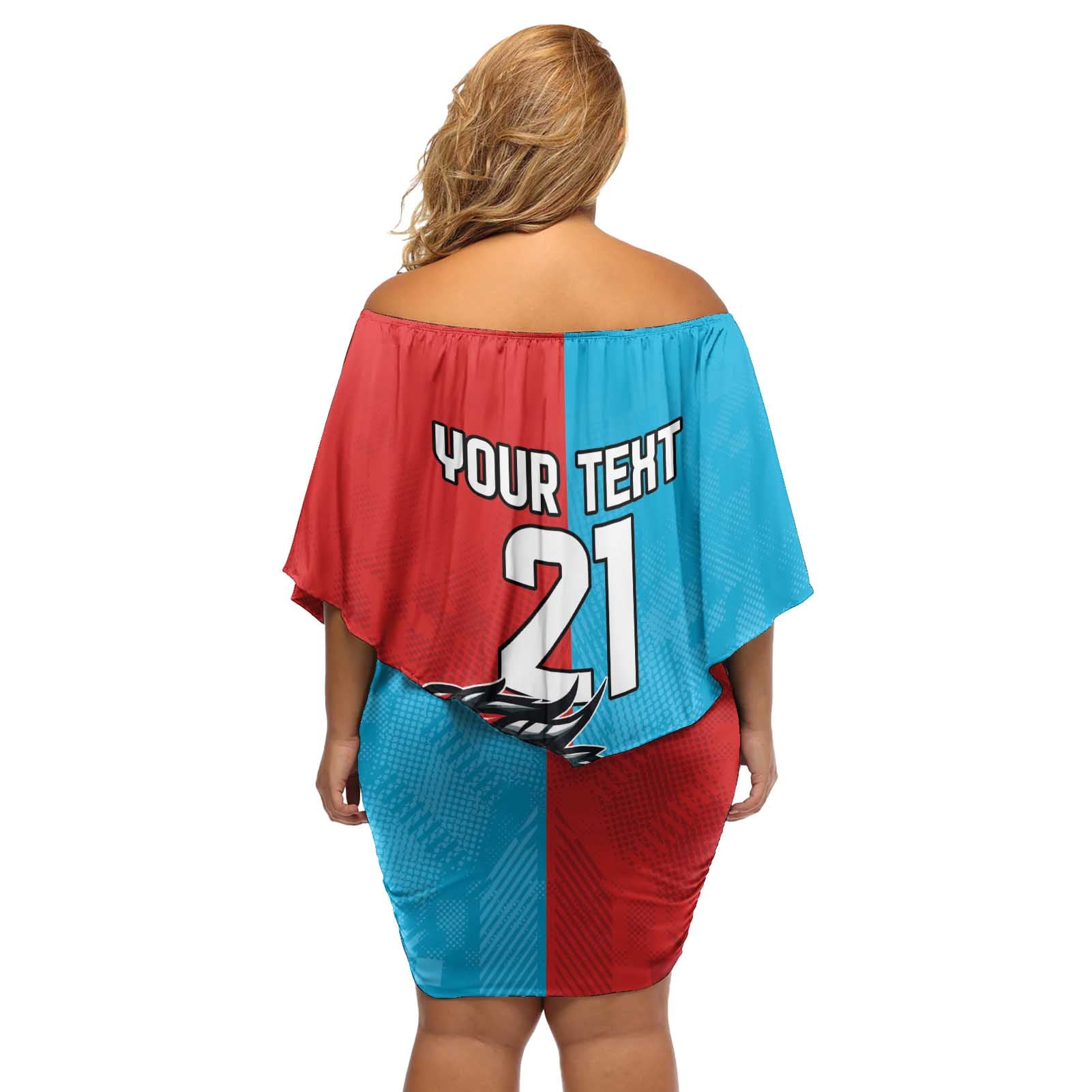 Custom Sharks-Dragons Rugby Off Shoulder Short Dress With Sporty Style