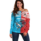 Custom Sharks-Dragons Rugby Off Shoulder Sweater With Sporty Style