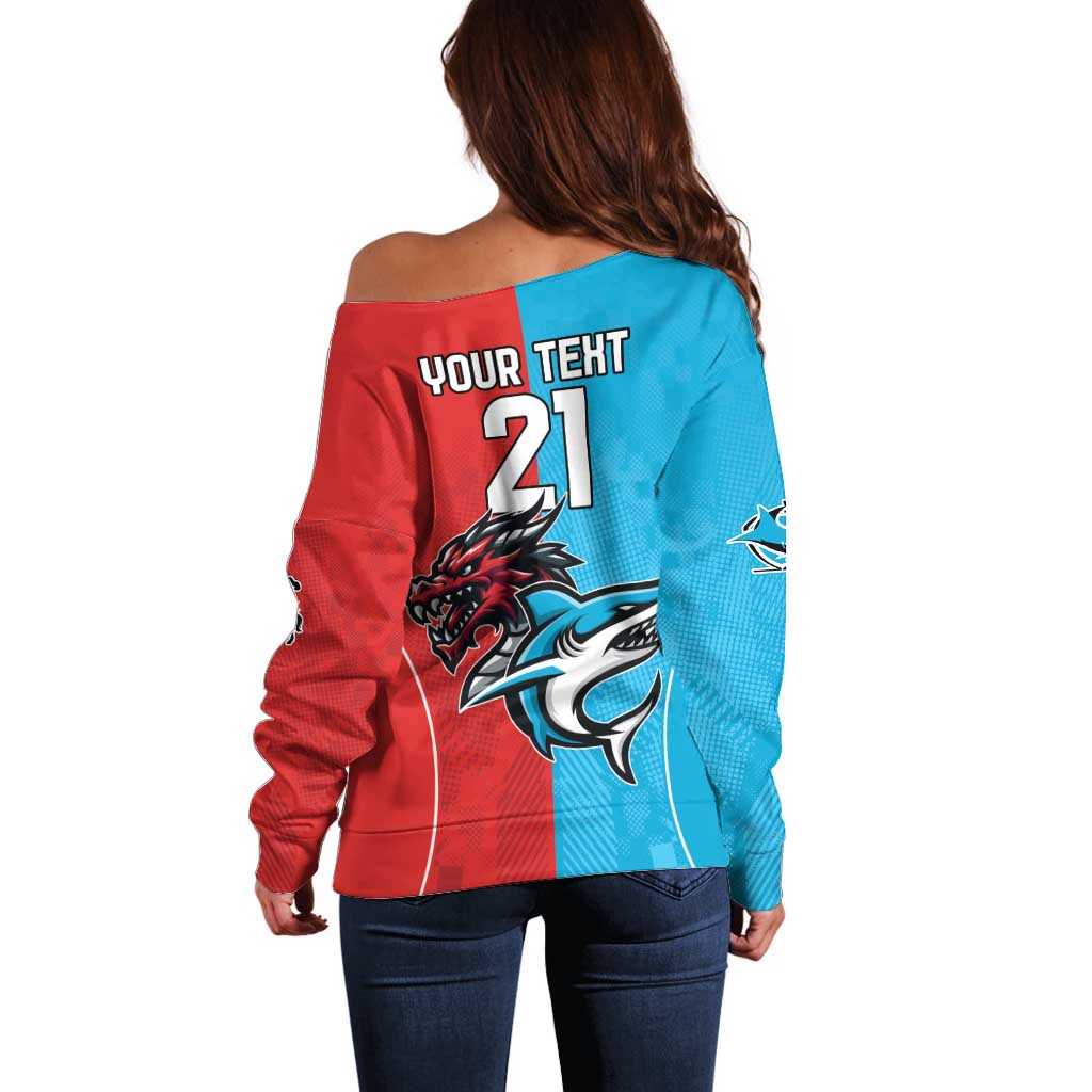 Custom Sharks-Dragons Rugby Off Shoulder Sweater With Sporty Style