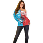 Custom Sharks-Dragons Rugby Off Shoulder Sweater With Sporty Style