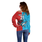 Custom Sharks-Dragons Rugby Off Shoulder Sweater With Sporty Style