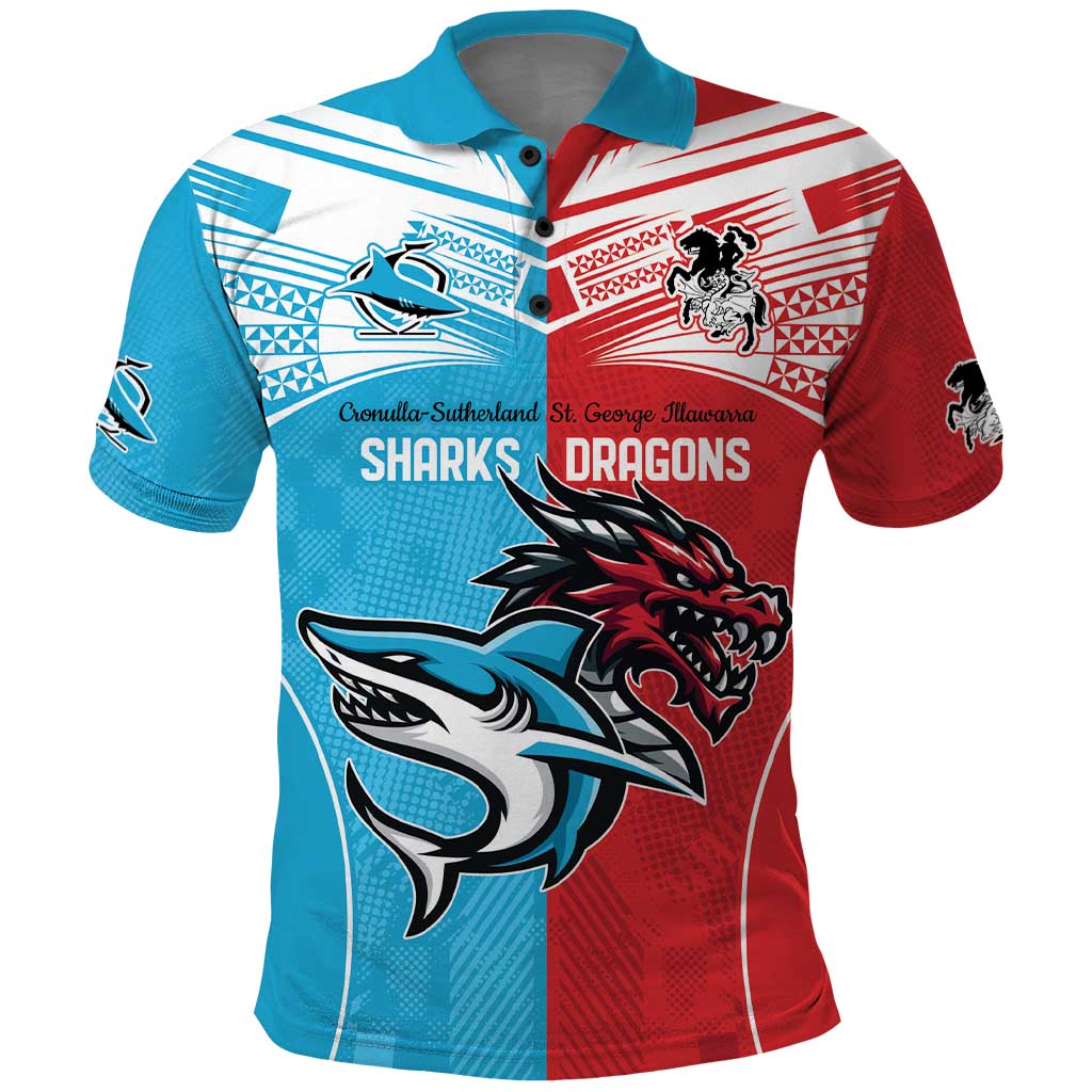 Custom Sharks-Dragons Rugby Polo Shirt With Sporty Style