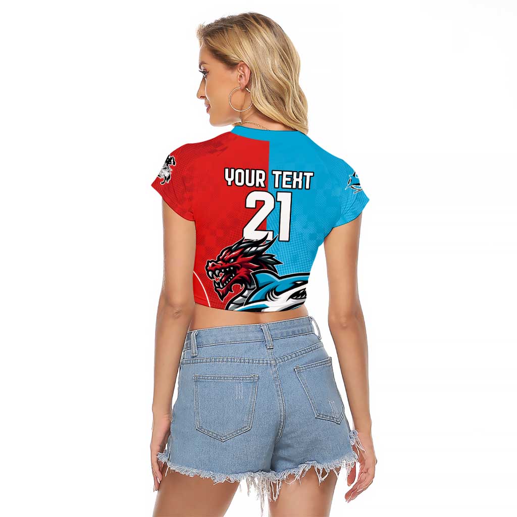 Custom Sharks-Dragons Rugby Raglan Cropped T Shirt With Sporty Style