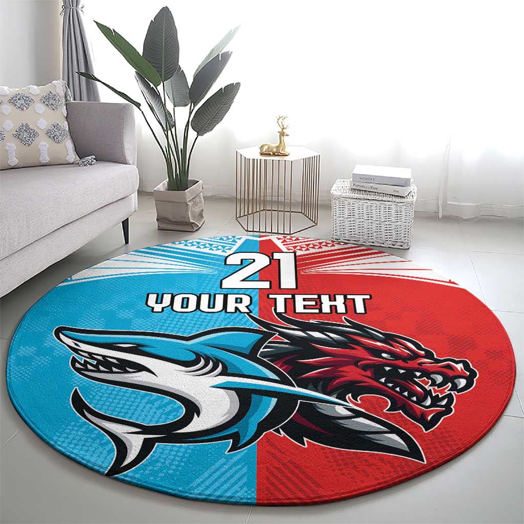 Custom Sharks-Dragons Rugby Round Carpet With Sporty Style
