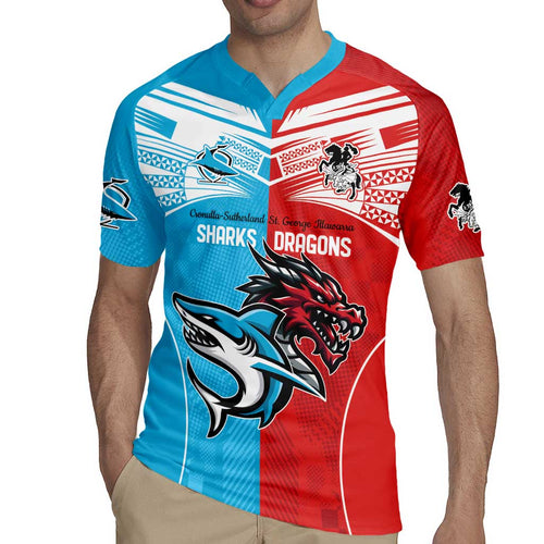 Custom Sharks-Dragons Rugby Rugby Jersey With Sporty Style