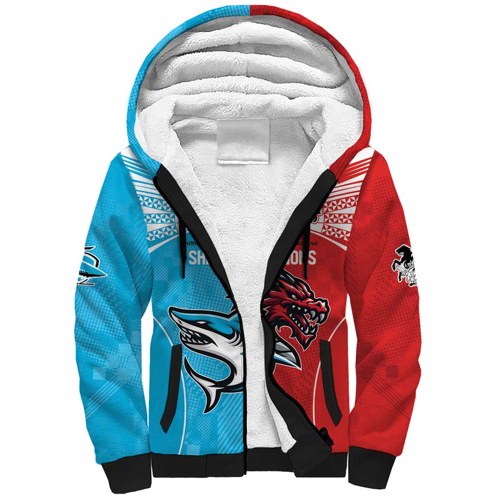 Custom Sharks-Dragons Rugby Sherpa Hoodie With Sporty Style