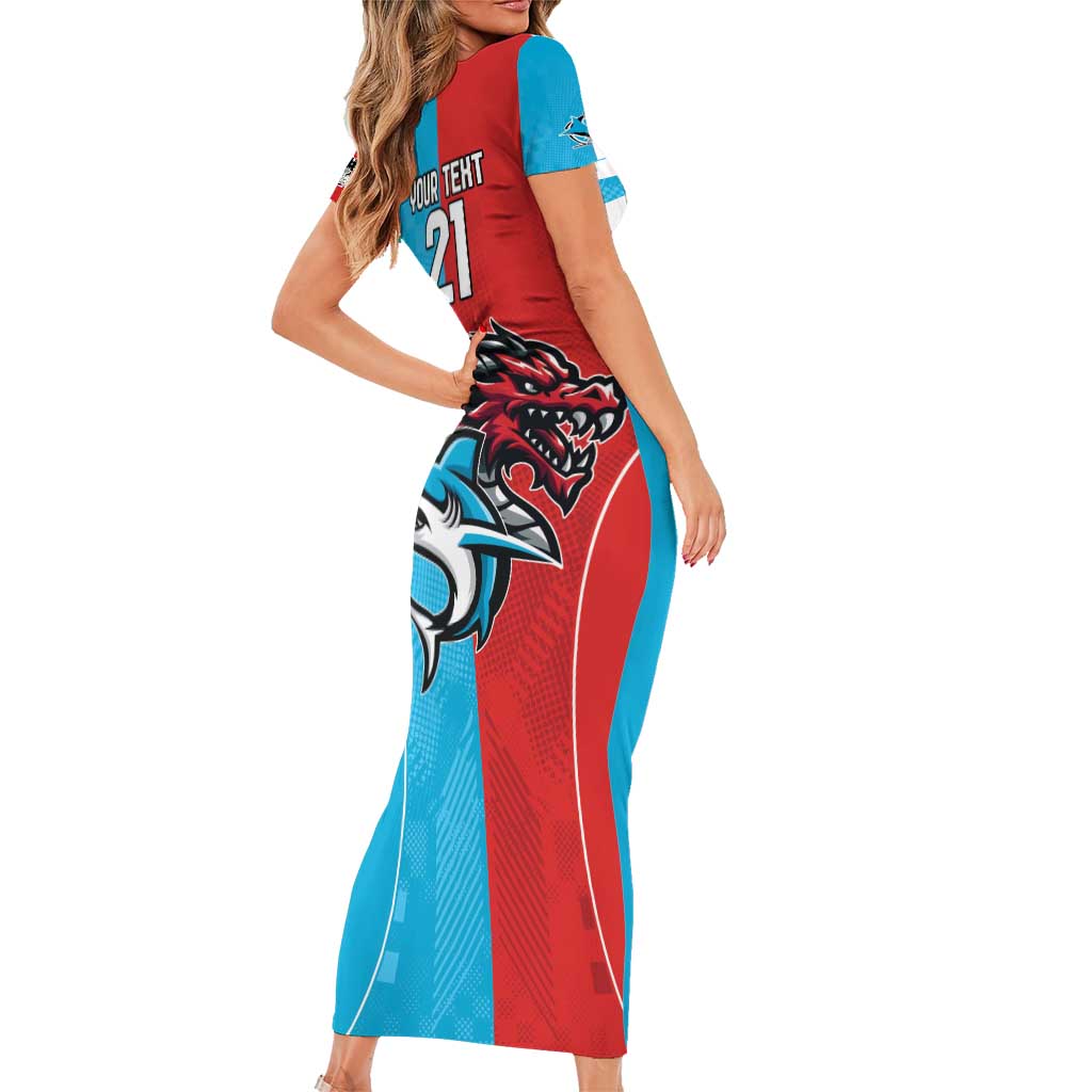 Custom Sharks-Dragons Rugby Short Sleeve Bodycon Dress With Sporty Style
