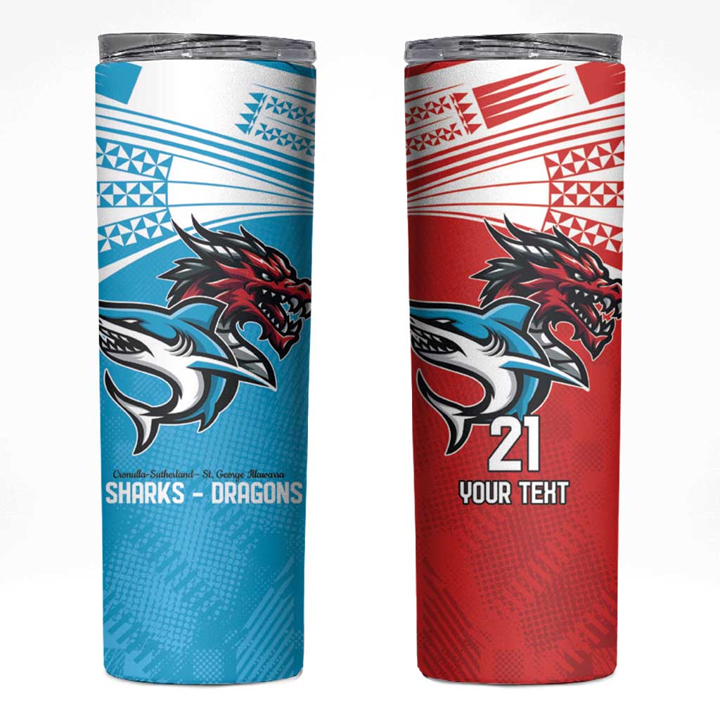 Custom Sharks-Dragons Rugby Skinny Tumbler With Sporty Style