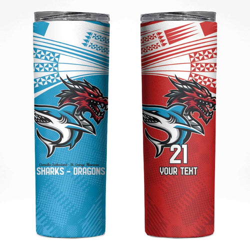 Custom Sharks-Dragons Rugby Skinny Tumbler With Sporty Style