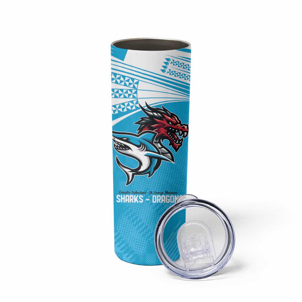 Custom Sharks-Dragons Rugby Skinny Tumbler With Sporty Style