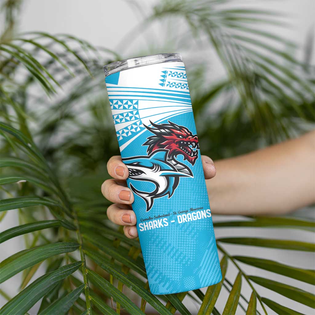 Custom Sharks-Dragons Rugby Skinny Tumbler With Sporty Style