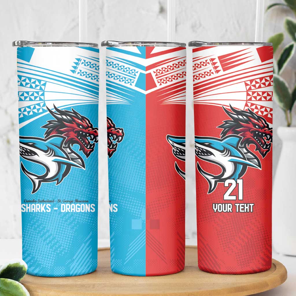 Custom Sharks-Dragons Rugby Skinny Tumbler With Sporty Style