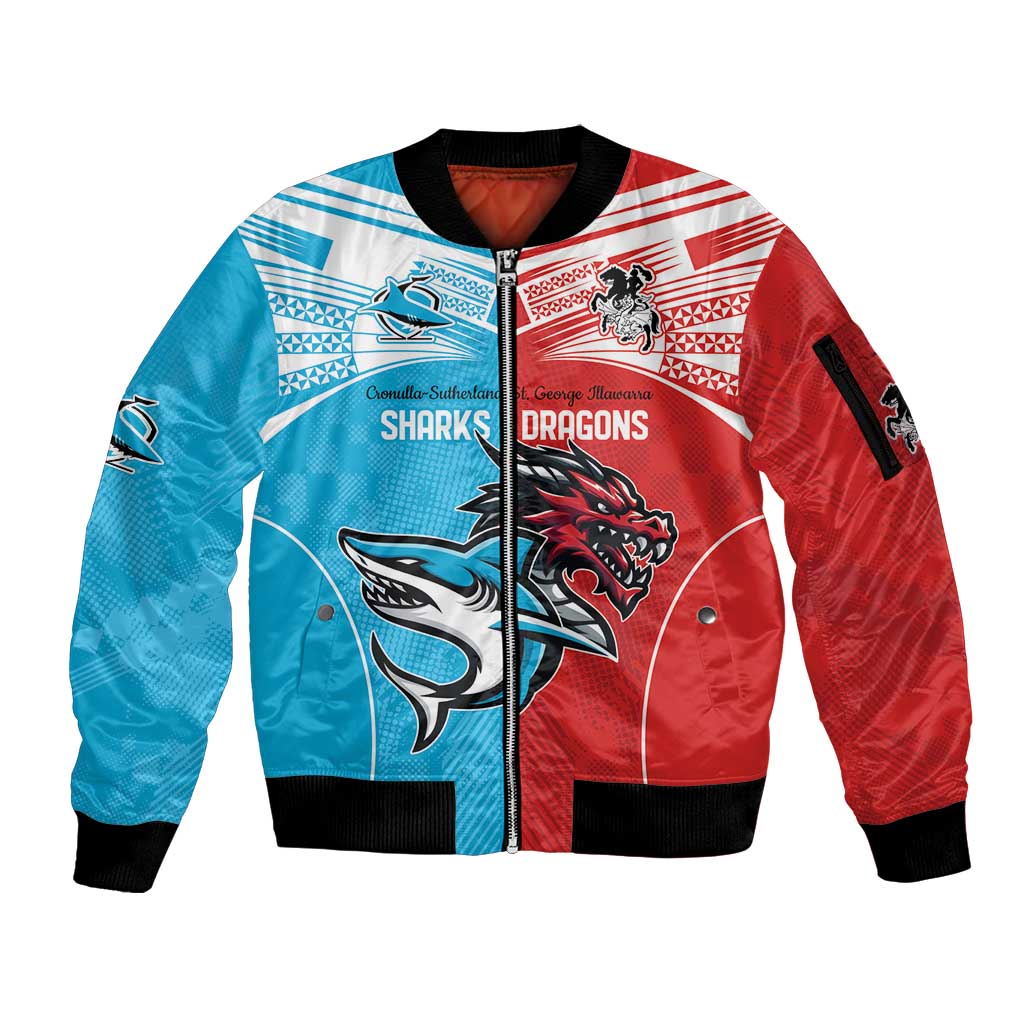 Custom Sharks-Dragons Rugby Sleeve Zip Bomber Jacket With Sporty Style