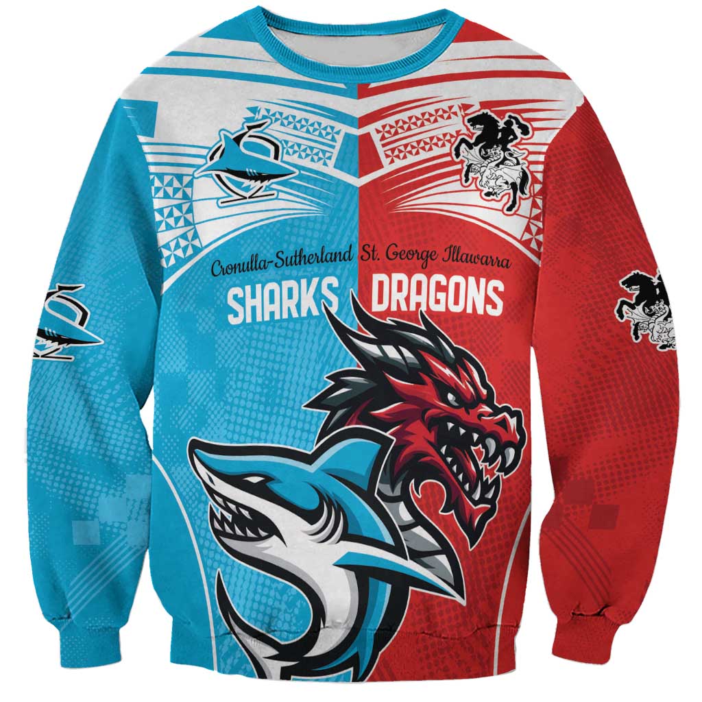 Custom Sharks-Dragons Rugby Sweatshirt With Sporty Style