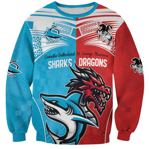Custom Sharks-Dragons Rugby Sweatshirt With Sporty Style