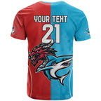 Custom Sharks-Dragons Rugby T Shirt With Sporty Style