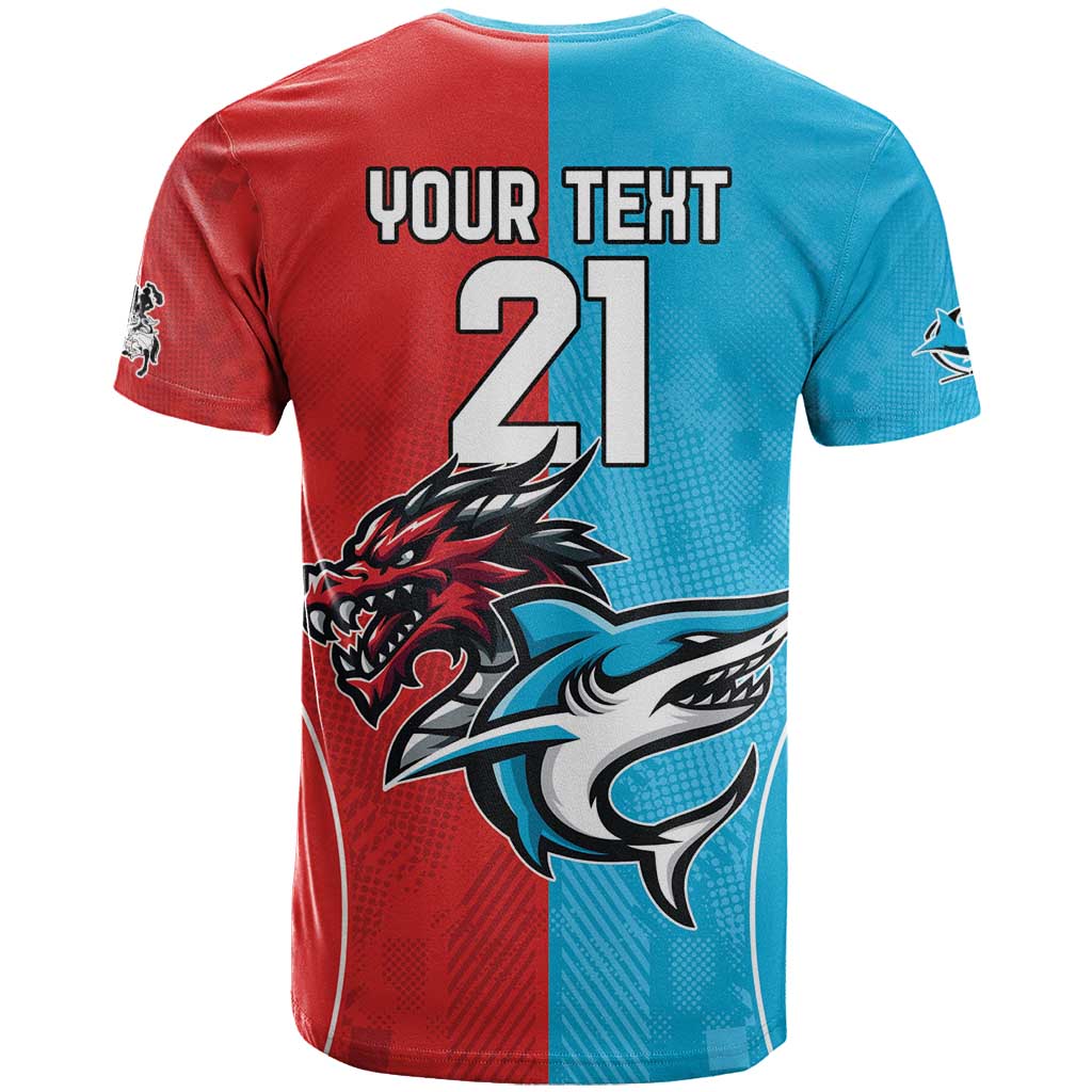 Custom Sharks-Dragons Rugby T Shirt With Sporty Style