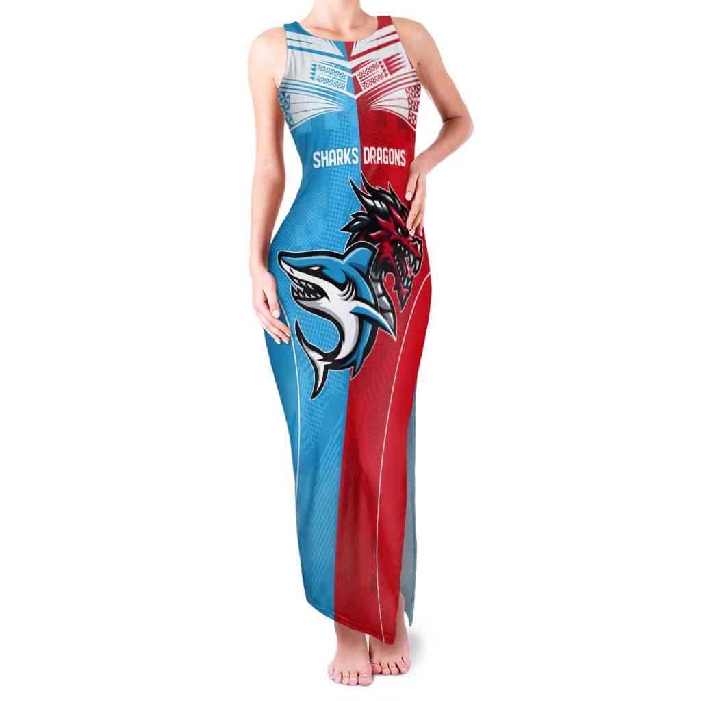 Custom Sharks-Dragons Rugby Tank Maxi Dress With Sporty Style