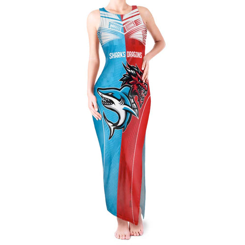 Custom Sharks-Dragons Rugby Tank Maxi Dress With Sporty Style