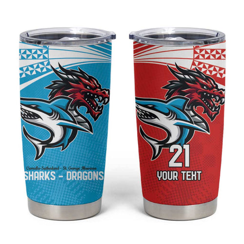 Custom Sharks-Dragons Rugby Tumbler Cup With Sporty Style