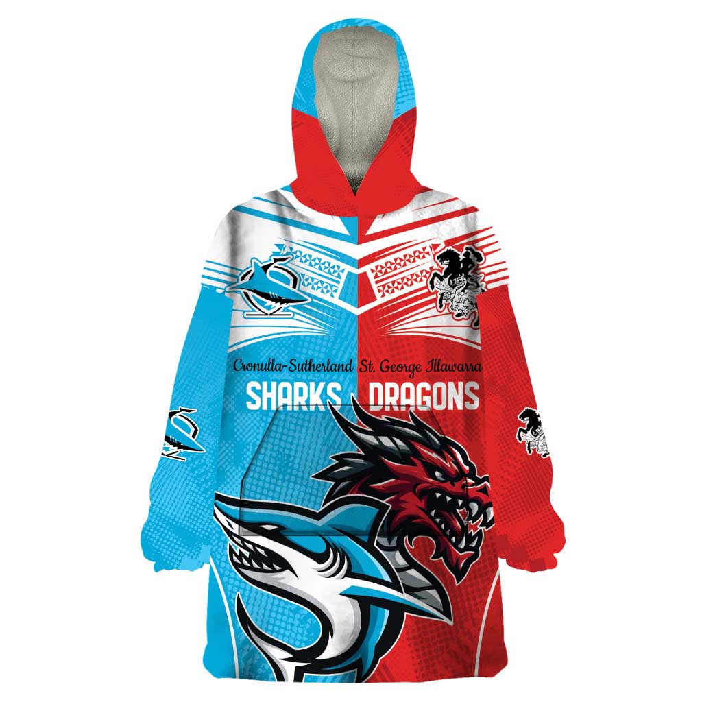 Custom Sharks-Dragons Rugby Wearable Blanket Hoodie With Sporty Style