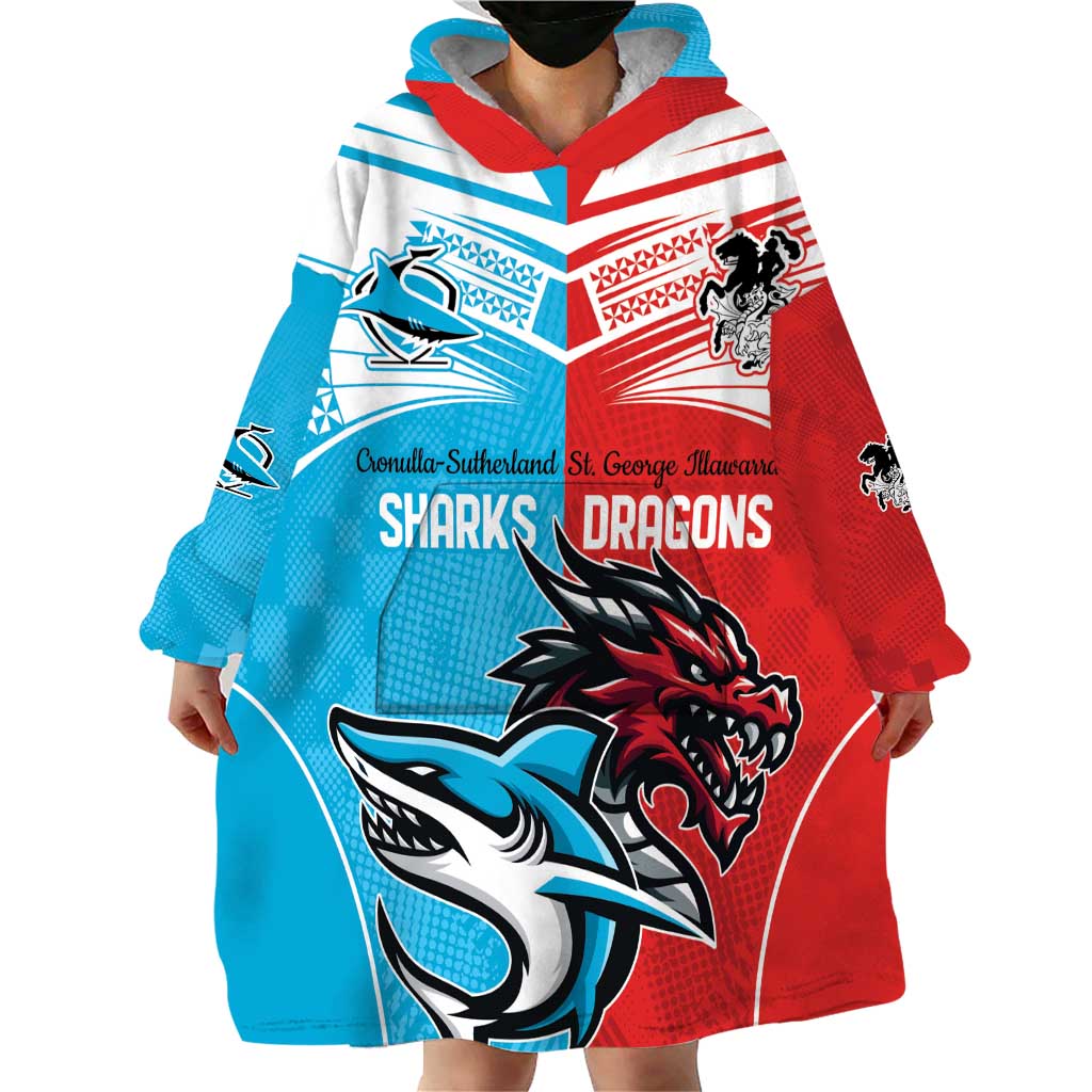 Custom Sharks-Dragons Rugby Wearable Blanket Hoodie With Sporty Style