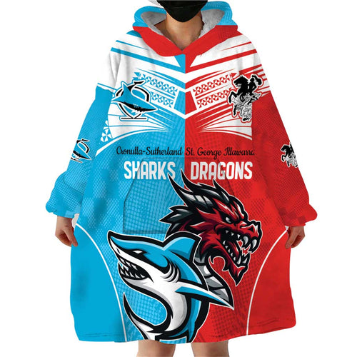 Custom Sharks-Dragons Rugby Wearable Blanket Hoodie With Sporty Style