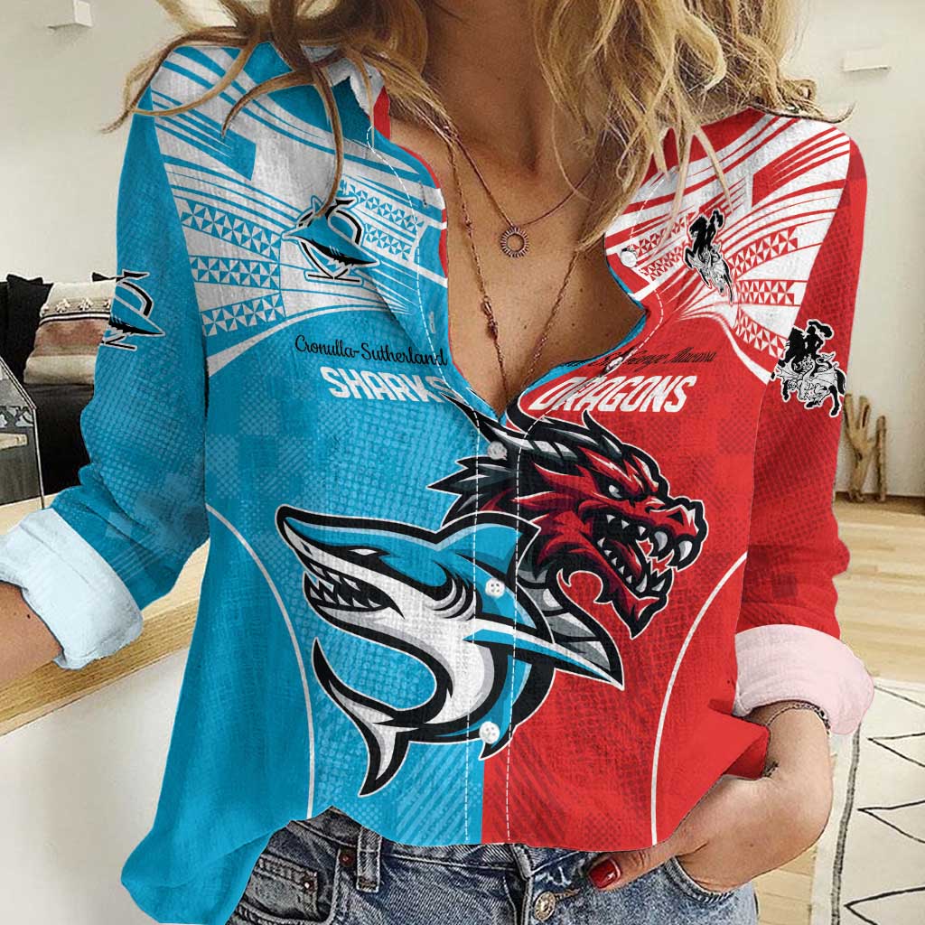Custom Sharks-Dragons Rugby Women Casual Shirt With Sporty Style