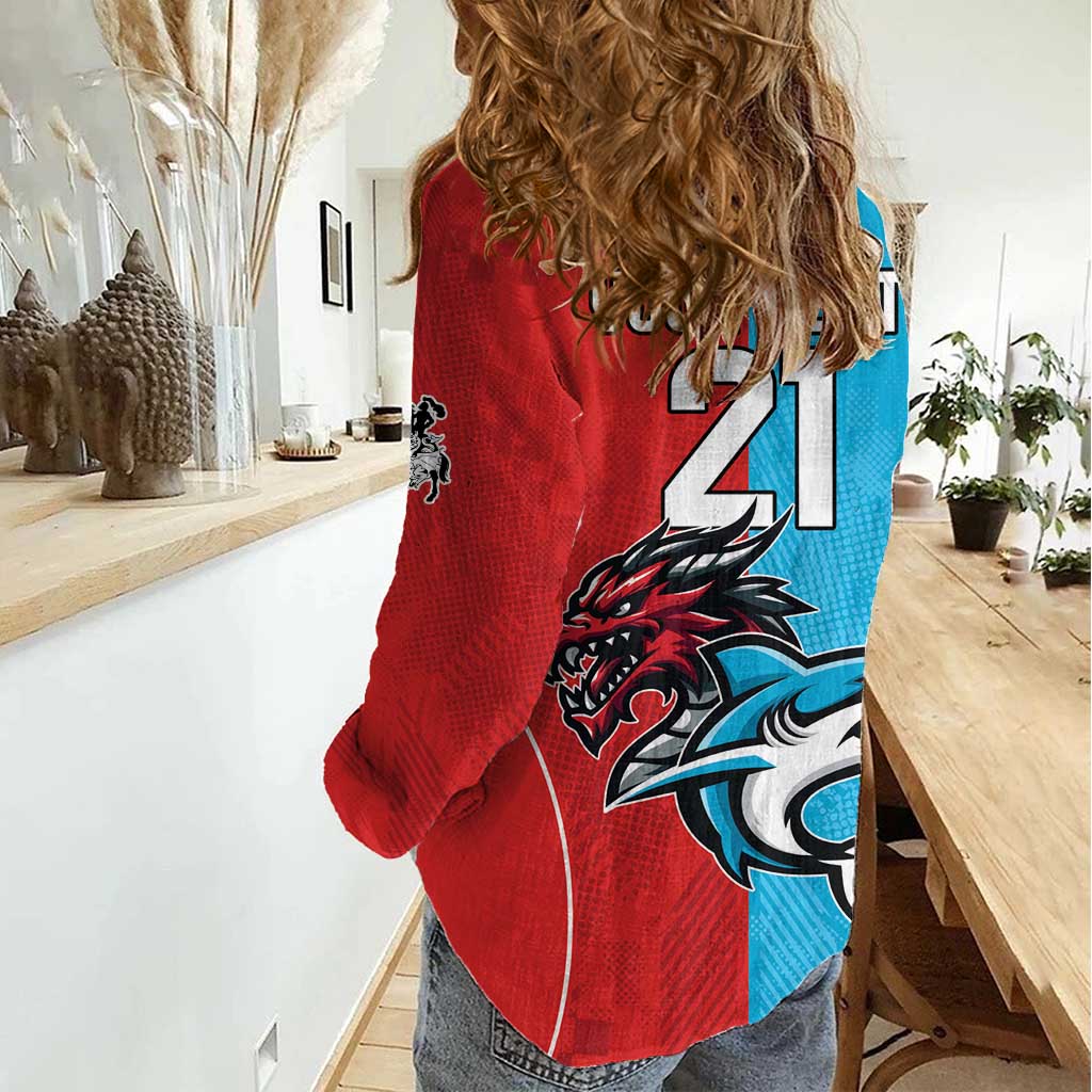 Custom Sharks-Dragons Rugby Women Casual Shirt With Sporty Style