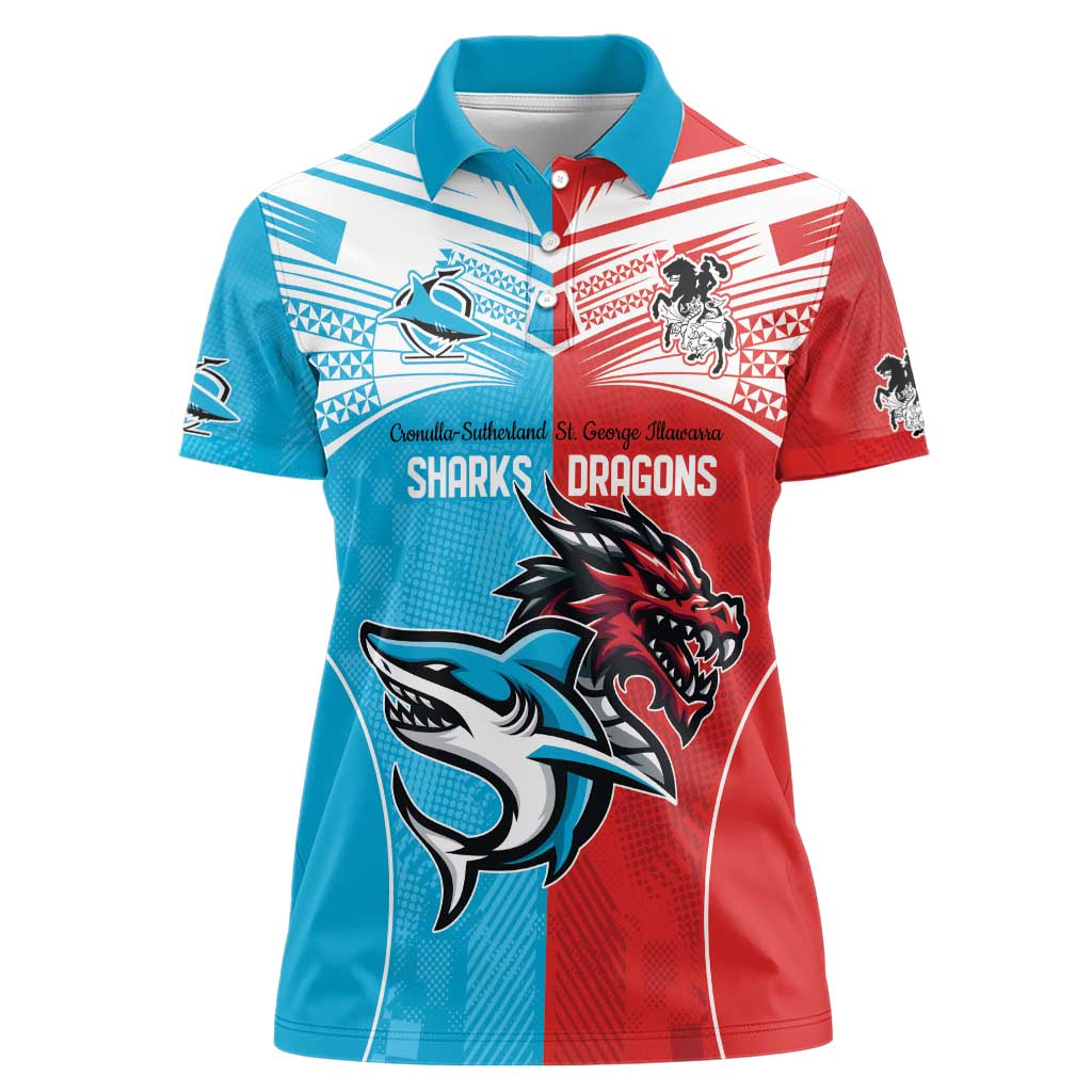 Custom Sharks-Dragons Rugby Women Polo Shirt With Sporty Style