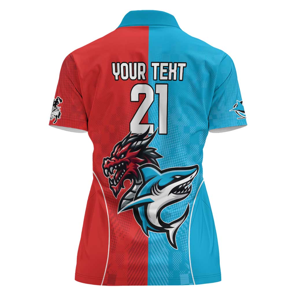 Custom Sharks-Dragons Rugby Women Polo Shirt With Sporty Style