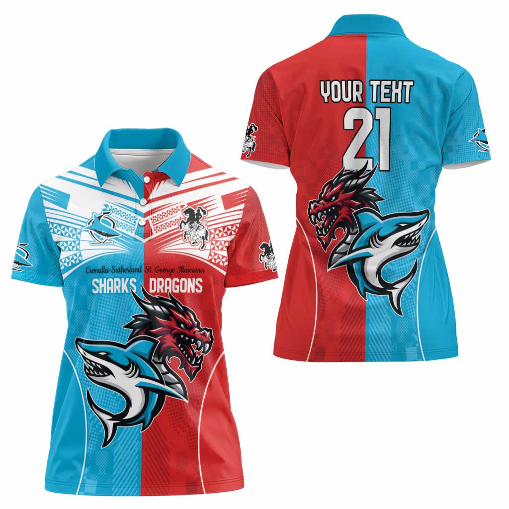 Custom Sharks-Dragons Rugby Women Polo Shirt With Sporty Style