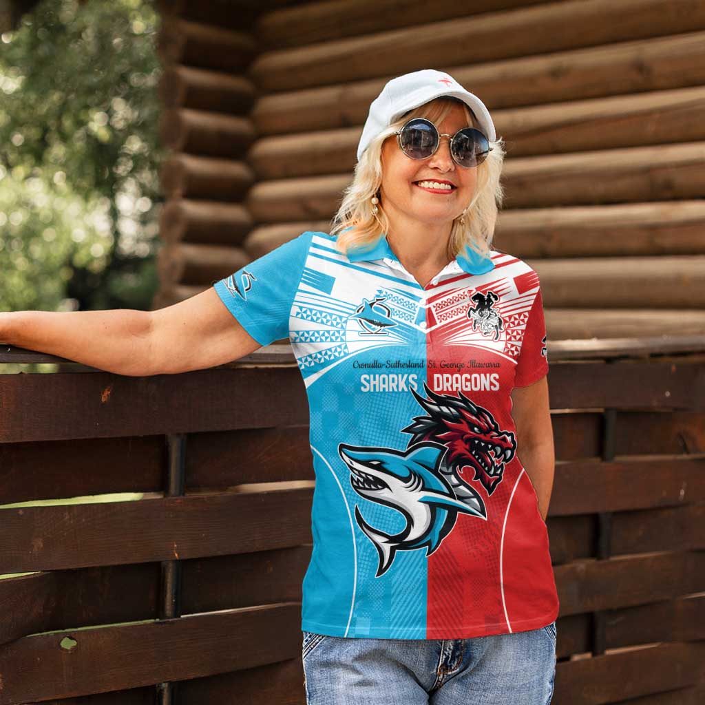 Custom Sharks-Dragons Rugby Women Polo Shirt With Sporty Style