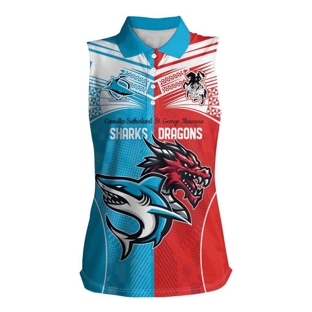 Custom Sharks-Dragons Rugby Women Sleeveless Polo Shirt With Sporty Style