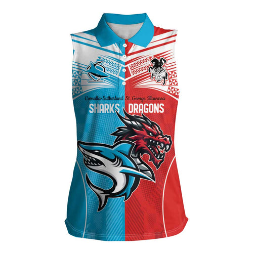 Custom Sharks-Dragons Rugby Women Sleeveless Polo Shirt With Sporty Style
