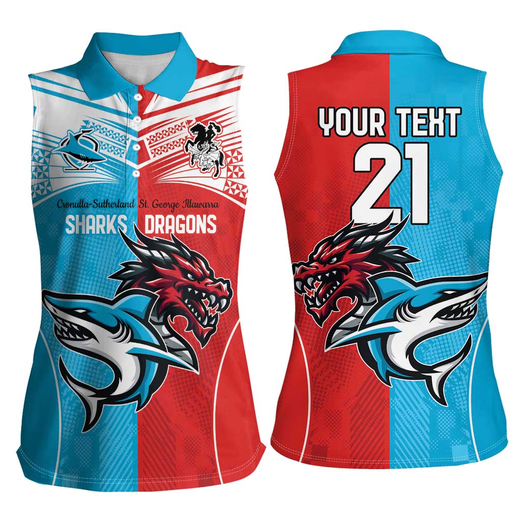 Custom Sharks-Dragons Rugby Women Sleeveless Polo Shirt With Sporty Style