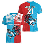 Custom Sharks-Dragons Rugby Women V-Neck T-Shirt With Sporty Style