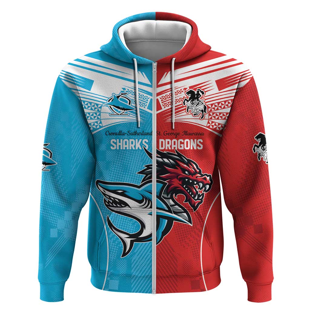 Custom Sharks-Dragons Rugby Zip Hoodie With Sporty Style