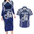 Bulldogs Rugby Custom Couples Matching Long Sleeve Bodycon Dress and Hawaiian Shirt Go Berries With Polynesian Style