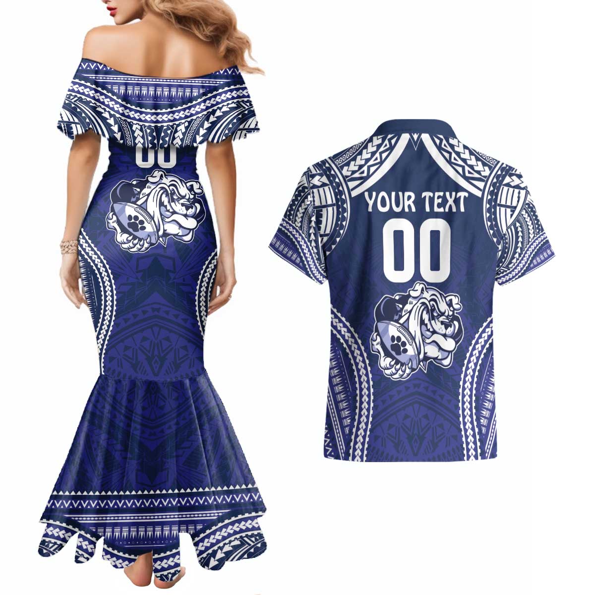 Bulldogs Rugby Custom Couples Matching Mermaid Dress and Hawaiian Shirt Go Berries With Polynesian Style