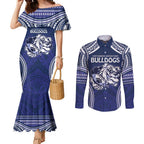 Bulldogs Rugby Custom Couples Matching Mermaid Dress and Long Sleeve Button Shirt Go Berries With Polynesian Style