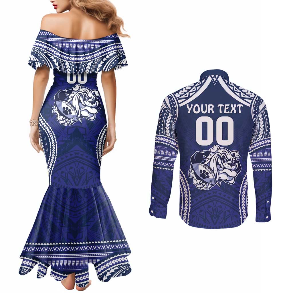 Bulldogs Rugby Custom Couples Matching Mermaid Dress and Long Sleeve Button Shirt Go Berries With Polynesian Style